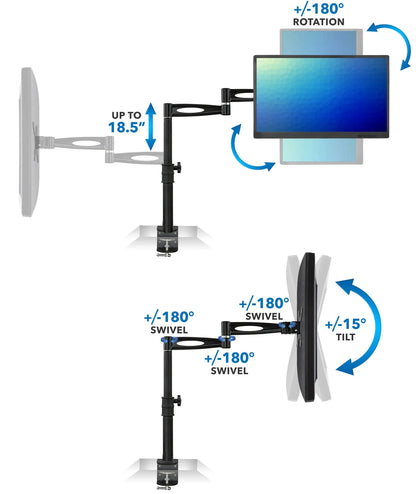 Single Monitor Desk Mount Arm | Full Motion Monitor Mount | Fits 21-30 Inch Screens