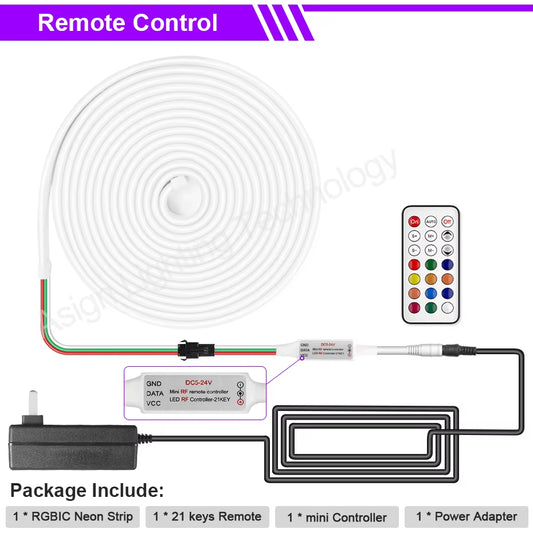 Tuya Smart LED Neon Rope Lights RGBIC DC12V Wifi/Bluetooth/Remote Control RGB Chasing Strip Tape Waterproof Outdoor Lighting