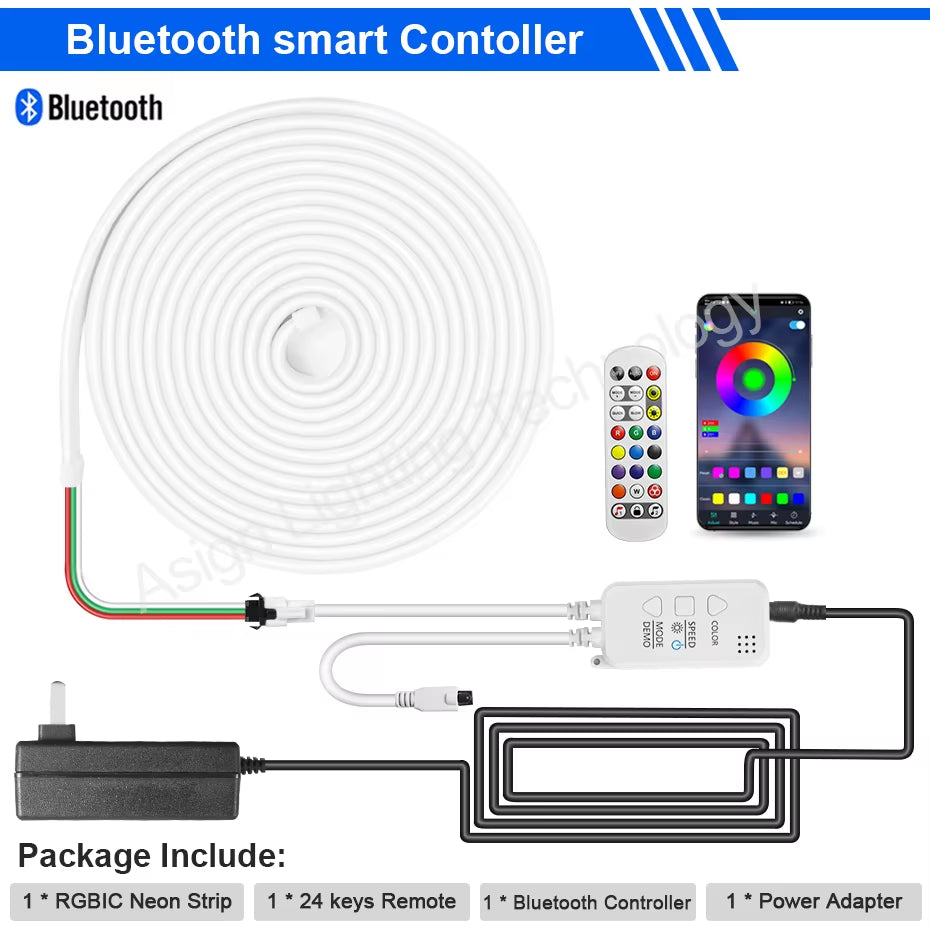 Tuya Smart LED Neon Rope Lights RGBIC DC12V Wifi/Bluetooth/Remote Control RGB Chasing Strip Tape Waterproof Outdoor Lighting