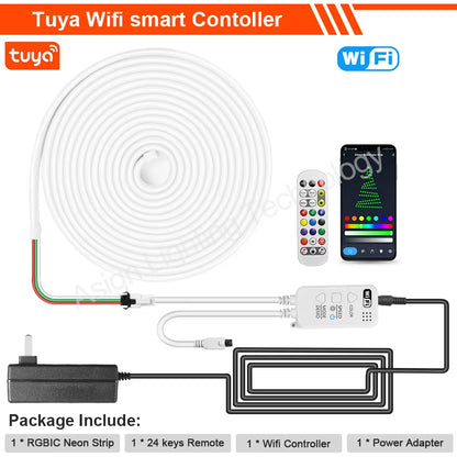 Tuya Smart LED Neon Rope Lights RGBIC DC12V Wifi/Bluetooth/Remote Control RGB Chasing Strip Tape Waterproof Outdoor Lighting