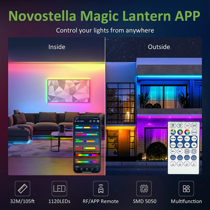 10M 20M LED Strip Lights RGB 5050/RGBIC WS2812B Infrared Bluetooth Ontroller TV Backlight Room Luces Luminous Decorate Fita Lamp