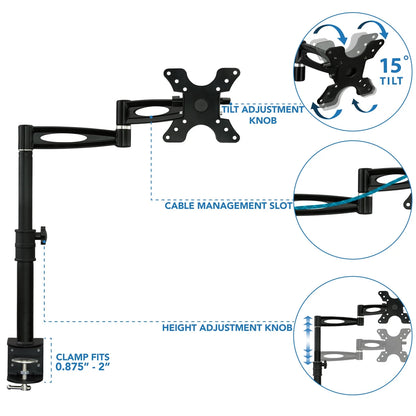 Single Monitor Desk Mount Arm | Full Motion Monitor Mount | Fits 21-30 Inch Screens